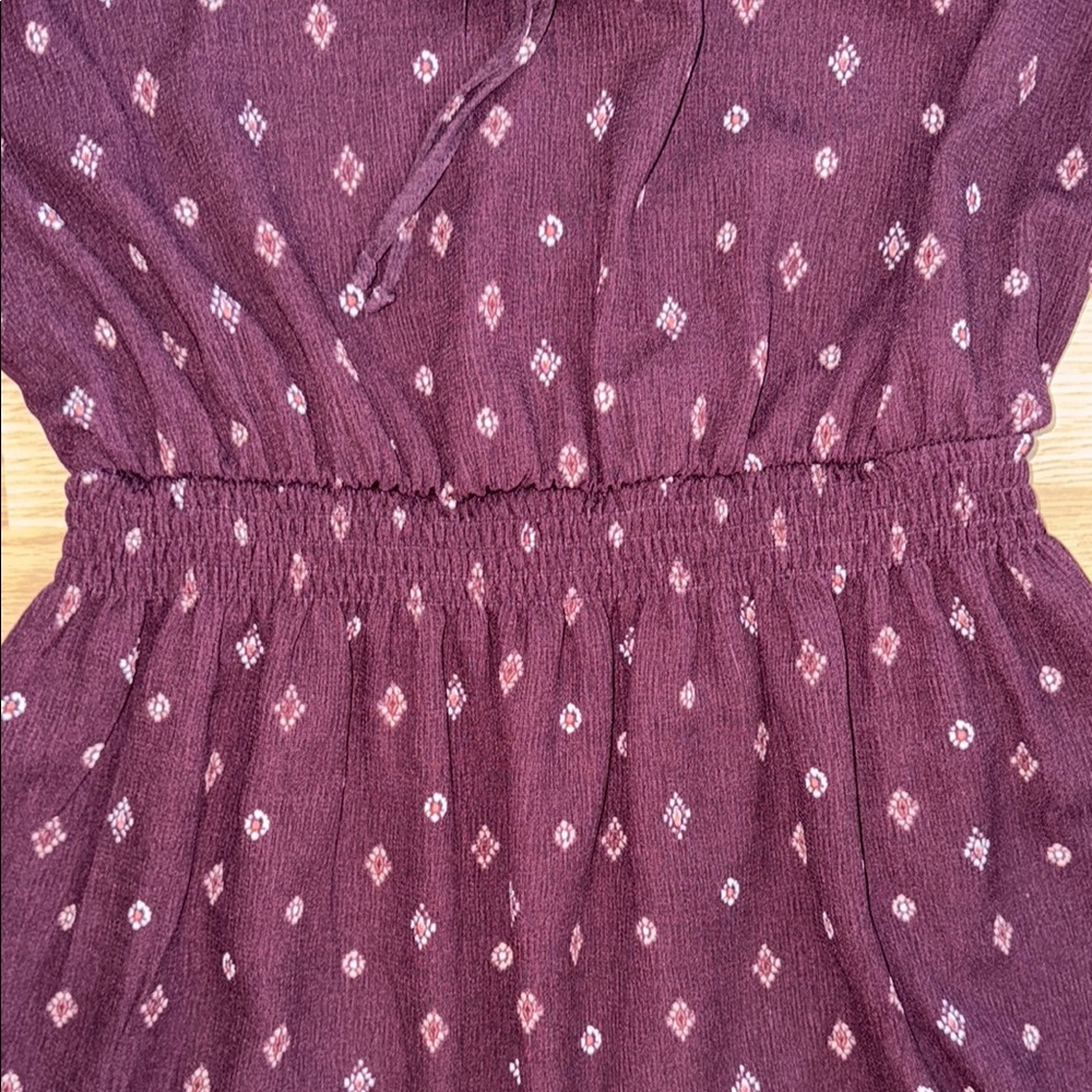 Maurices Burgundy Boho Peasant Mini Dress Tie Neck Size M - Picture 4 of 9